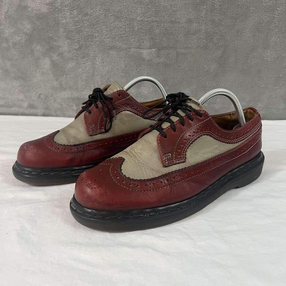 Vintage Dr. Martens 3989/28 Shoes Mens Size 7 Red Gray Leather Brogue Colorblock